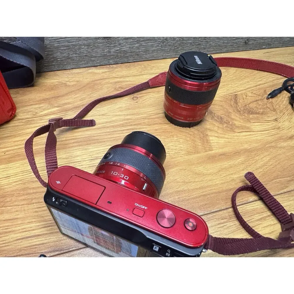 Nikon 1 J1 Mirrorless Camera Red Dual Lens Kit (10-30mm & 30-110mm) + Extras